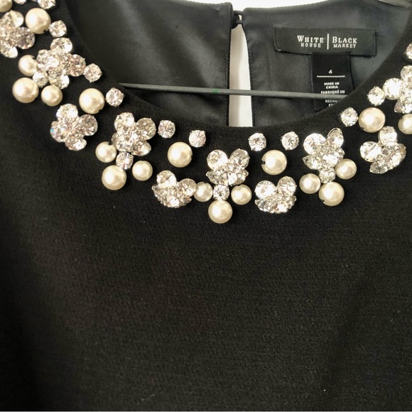 White House Black Market Sleeveless Dress Rhinestone Faux Pearl Size 4 - Picture 5 of 14